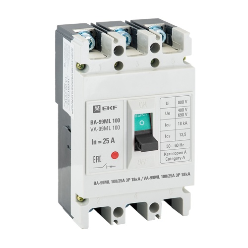 Автоматический выключатель ВА-99МL 100/20А 3P 18кА Basic | код  mccb99-100-20mi | EKF